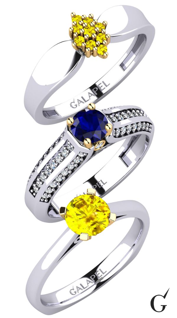 Blue, Yellow, and Pink Sapphire Rings